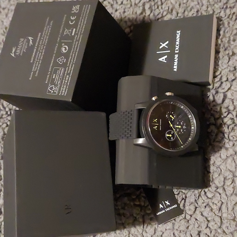 ARMANI EXCHANGE CHRONOGRAPH BLACK SILICONE WATCH AX1344